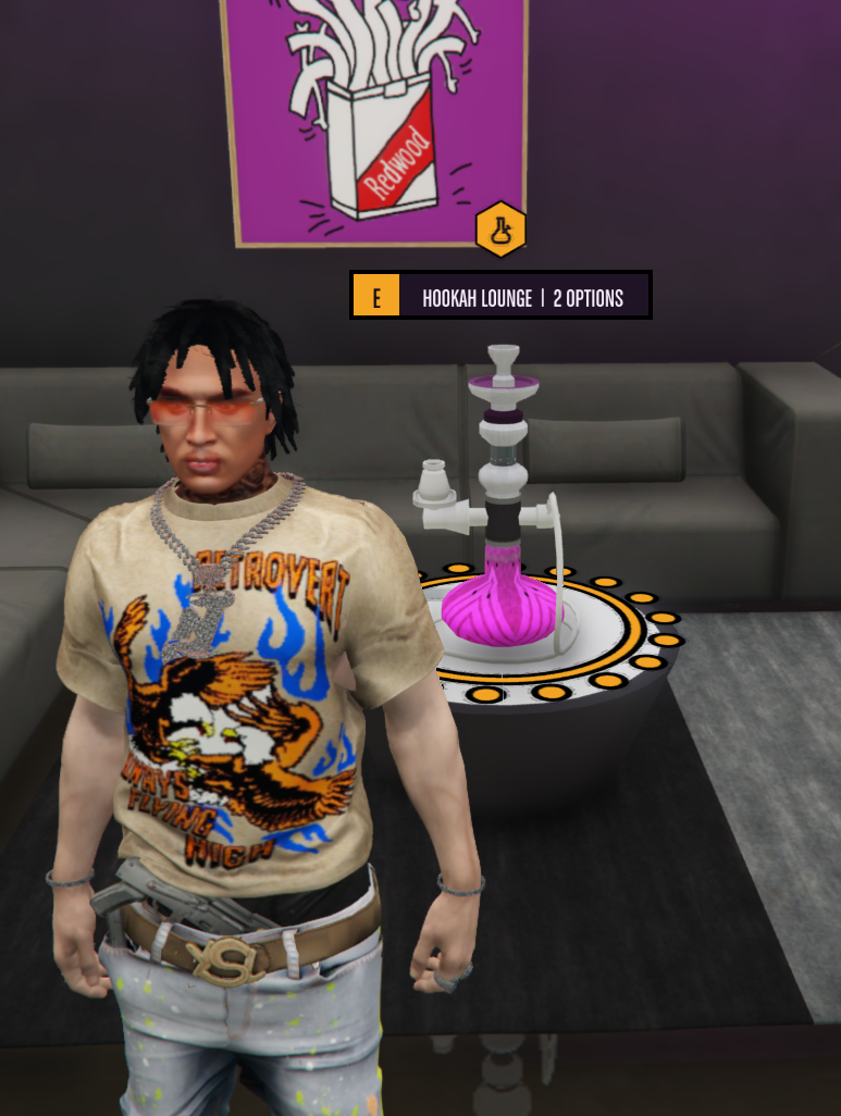 Player interacting with a hookah lounge feature in ViceLabs V7