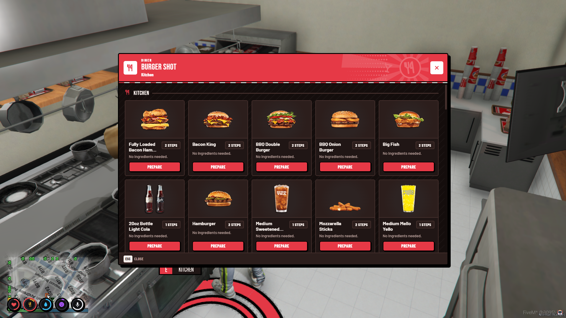 ViceLabs V7 restaurant kitchen interface with configurable recipes
